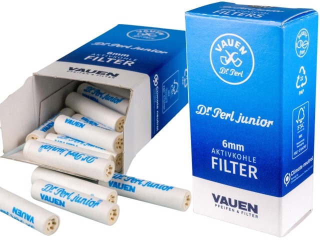 Φιλτράκια Πίπας Καπνού Vauen Dr Perl Junior Filters 6mm Ενεργού Άνθρακα  Extra Slim 30 φίλτρα - 1 Πακετάκι