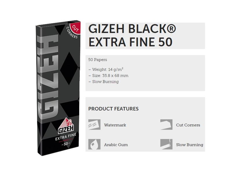 GIZEH BLACK EXTRA FINE 50 CUT CORNERS Χαρτάκια Στριφτού - 1 Πακετάκι