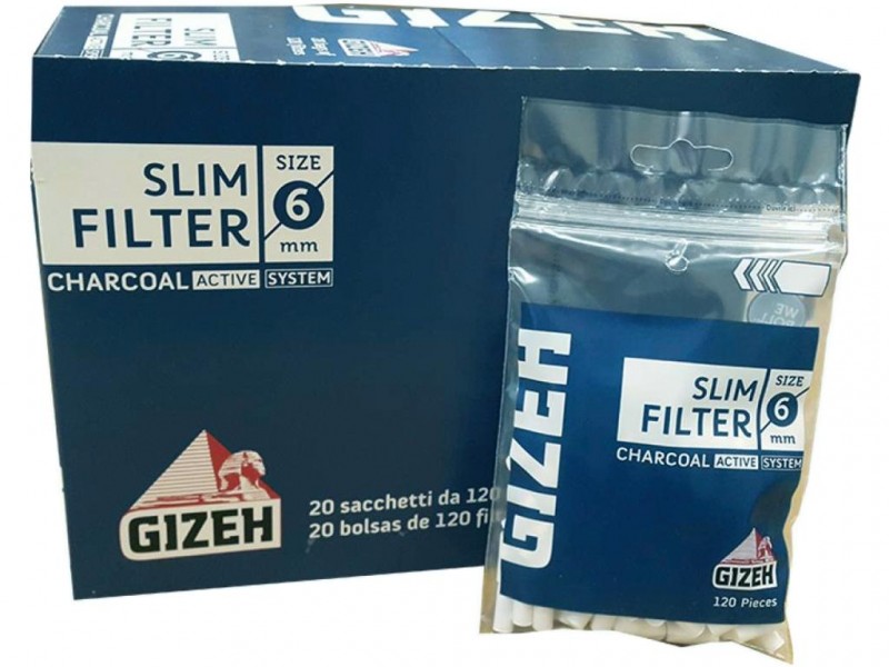 Φιλτράκια GIZEH μπλε Slim 6mm ΕΝΕΡΓΟΥ ΑΝΘΡΑΚΑ 120 (κουτί με 20 σακουλάκια)